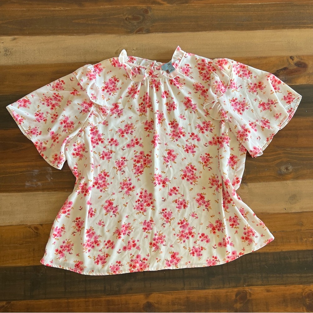 Cece pink floral blouse 2X